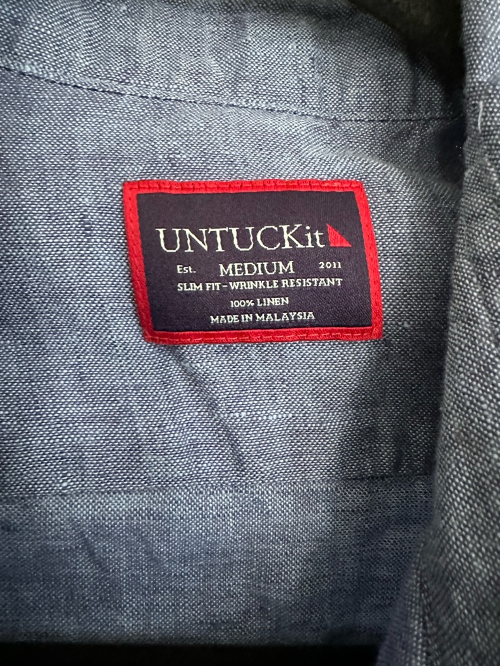 Untuckit Shirt Mens Sz M Blue 100% Linen Wrinkle Resistant Button Down Slim Fit - Picture 3 of 10